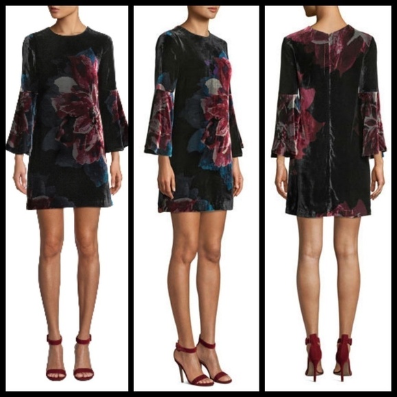 💕TRINA TURK💕 Floral Bell Sleeve Velvet Astral Dress 6 - Picture 5 of 8